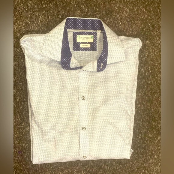 Beautiful Van Larsson blue monogram long sleeve dress shirt size M 15.5 32/33 - Picture 5 of 6